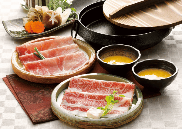 黒毛和牛と黒豚のすきやき肉